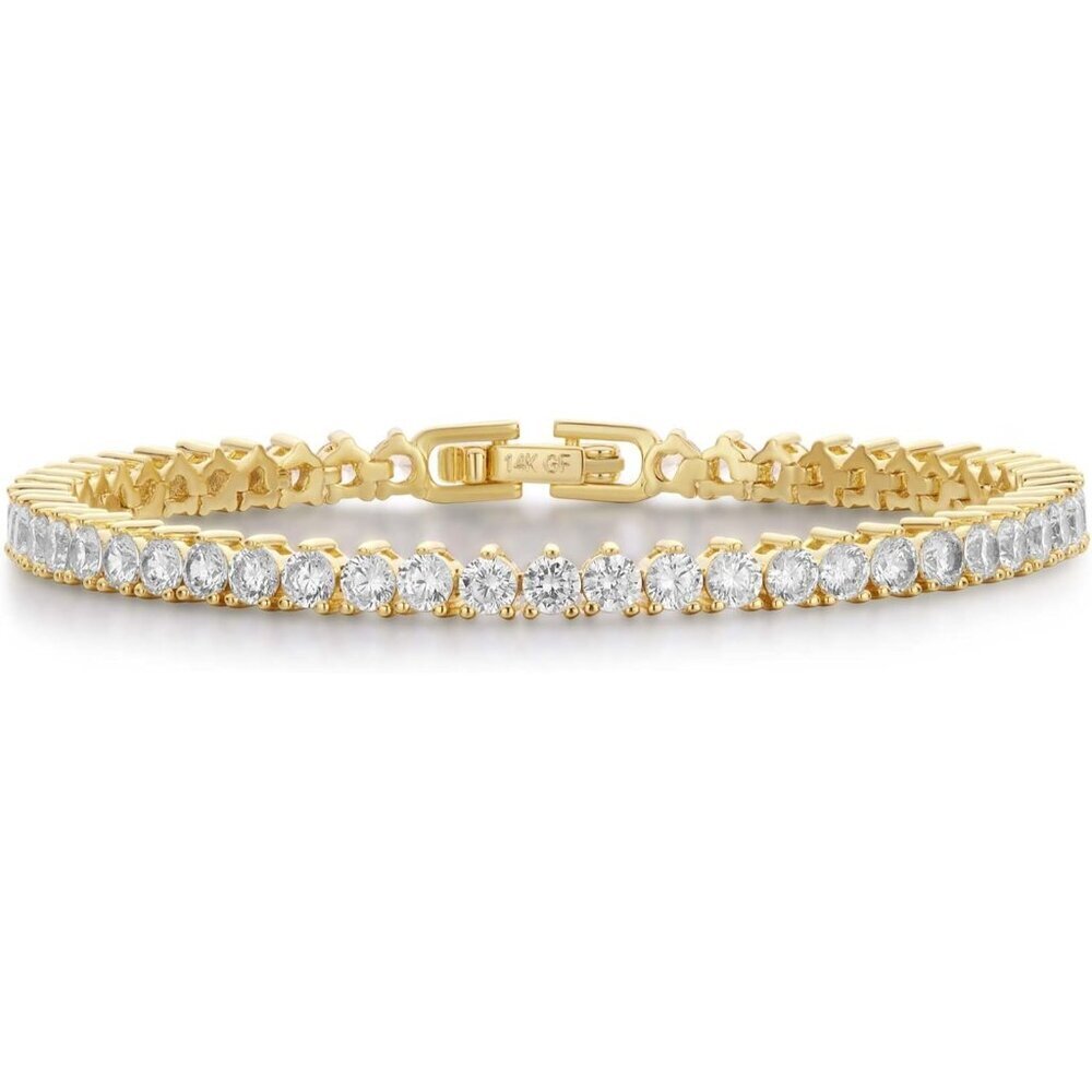 14K Gold Filled Tennis Bracelet Women 4mm Cubic Zirconia Hypoallergenic